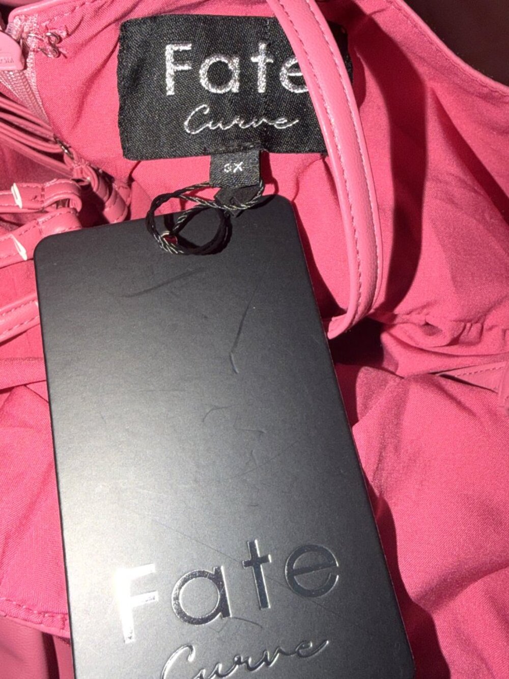 NWT Women's Fate Curve Pink Long Maxi Faux Leather Tiered Dress Size 3X - Picture 14 of 15